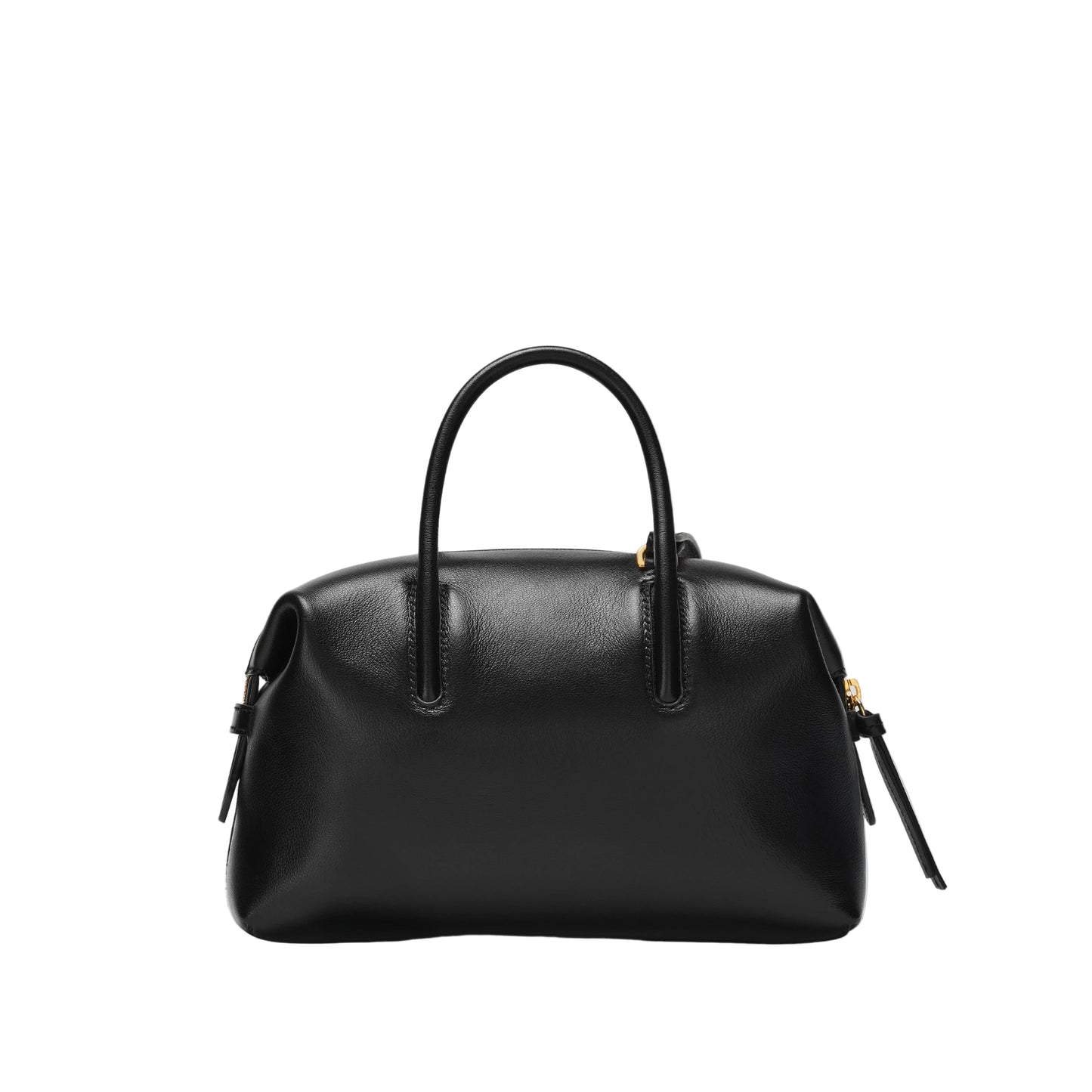 Black handbag on a light gray background