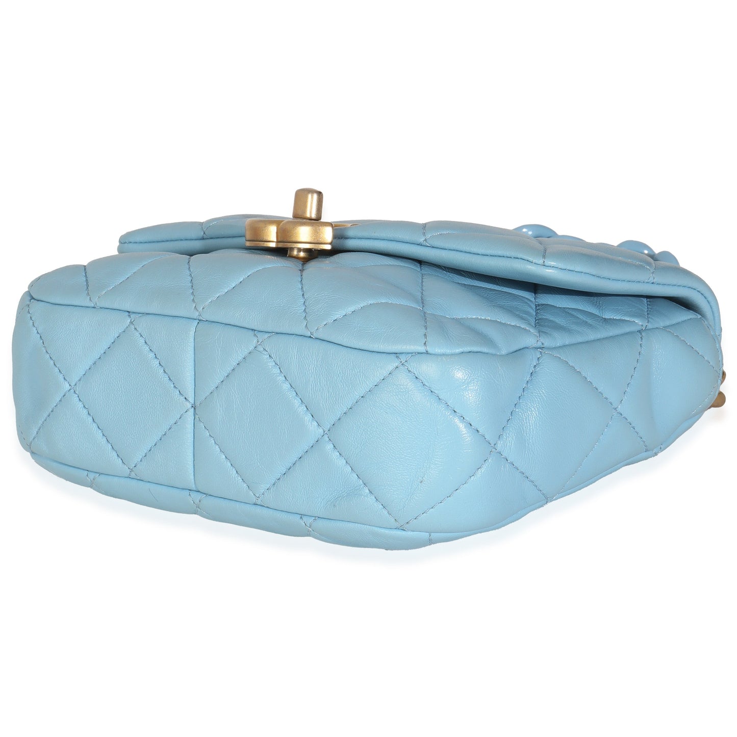 Light Blue Quilted Lambskin Mini Lacquered Chain Flap Bag