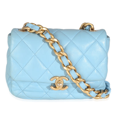 Light Blue Quilted Lambskin Mini Lacquered Chain Flap Bag