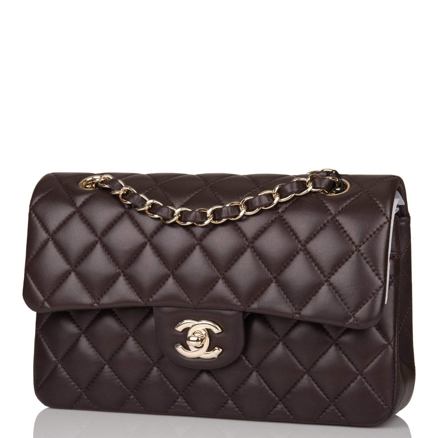 Chanel Small Classic Double Flap Bag Dark Brown Lambskin Light Gold Hardware