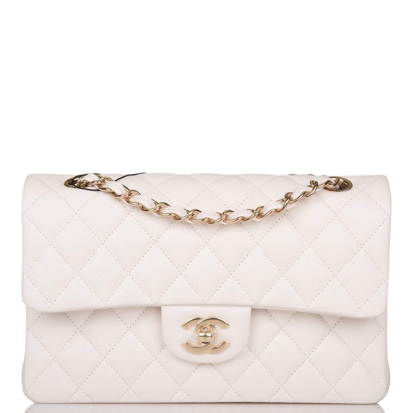 Chanel Small Classic Double Flap White Caviar Light Gold Hardware
