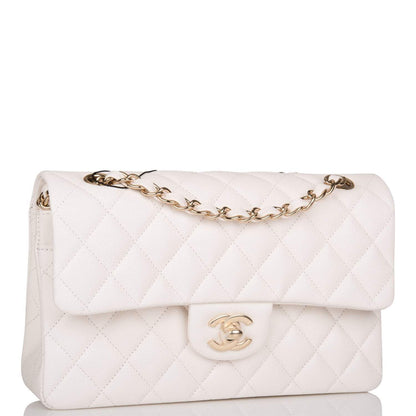 Chanel Small Classic Double Flap White Caviar Light Gold Hardware