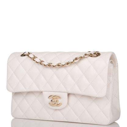 Chanel Small Classic Double Flap White Caviar Light Gold Hardware
