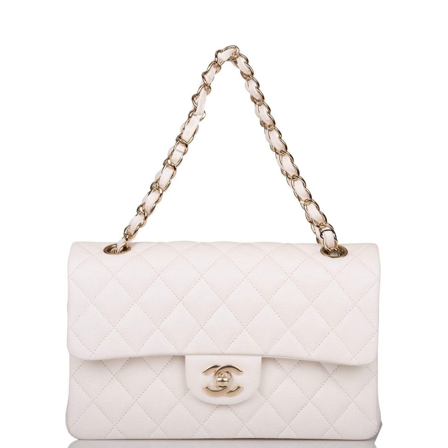 Chanel Small Classic Double Flap White Caviar Light Gold Hardware