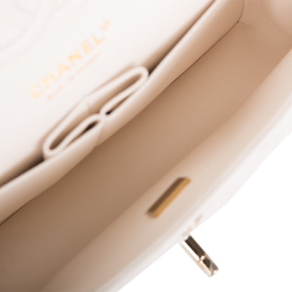 Chanel Small Classic Double Flap White Caviar Light Gold Hardware