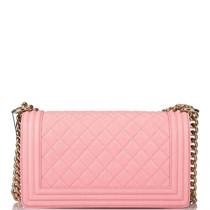 Chanel Pink Quilted Caviar Medium Boy Bag Light Gold Hardware