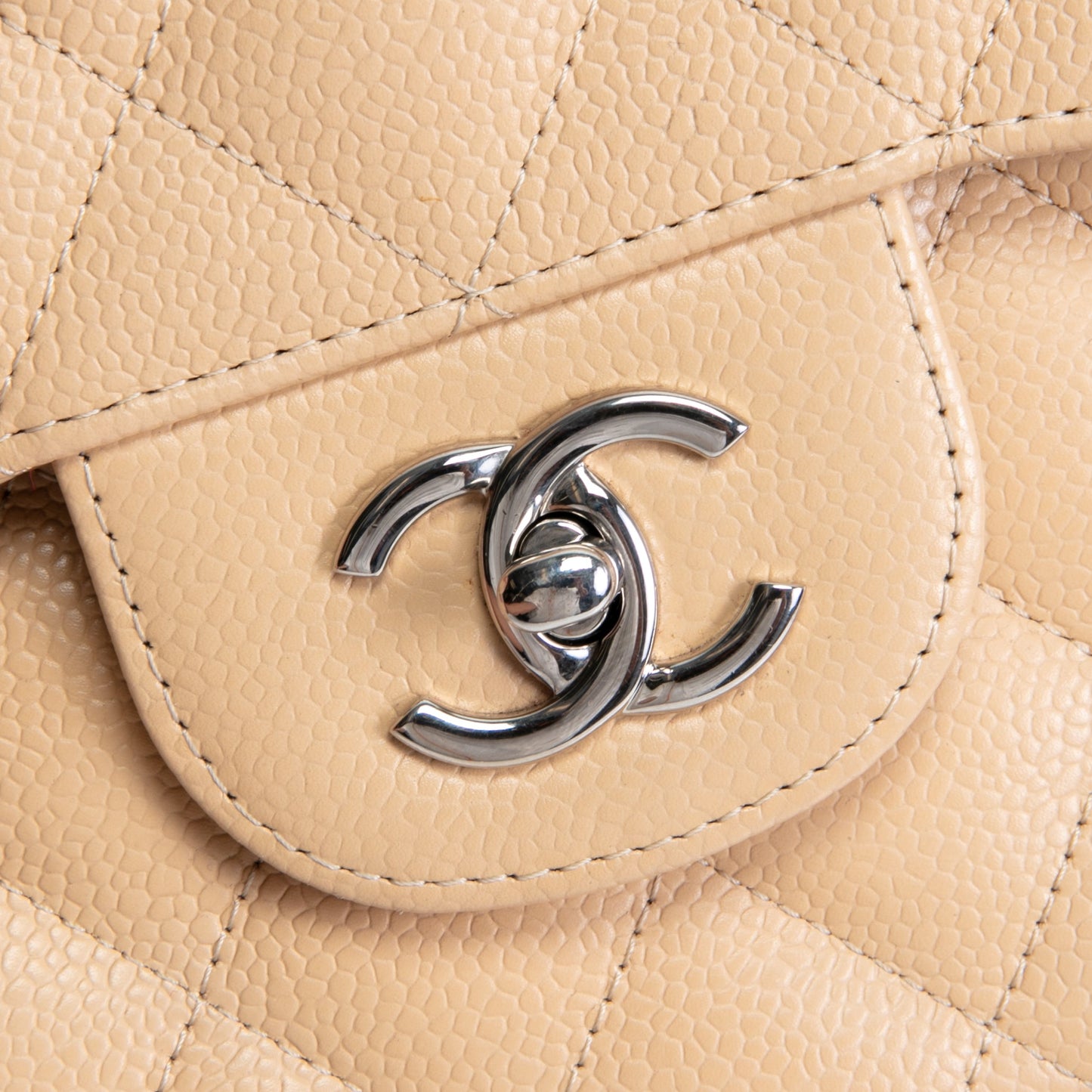 CHANEL Classic Jumbo Double Flap Quilted Caviar - Beige