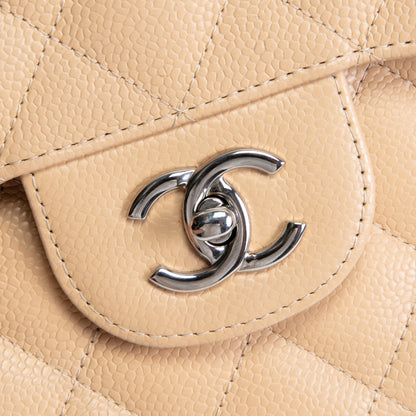 CHANEL Classic Jumbo Double Flap Quilted Caviar - Beige
