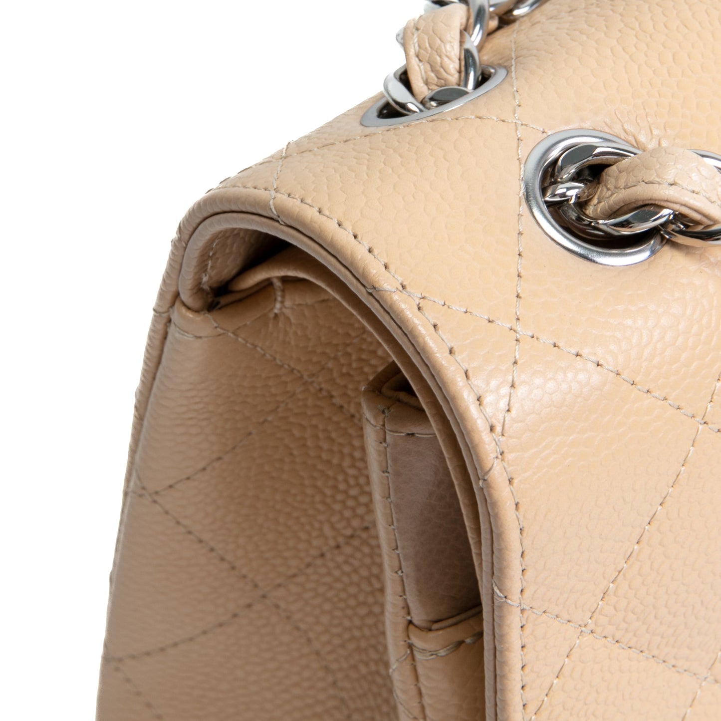 CHANEL Classic Jumbo Double Flap Quilted Caviar - Beige