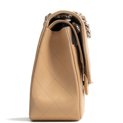 CHANEL Classic Jumbo Double Flap Quilted Caviar - Beige
