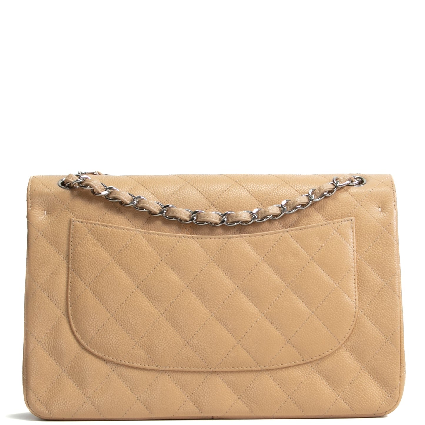 CHANEL Classic Jumbo Double Flap Quilted Caviar - Beige