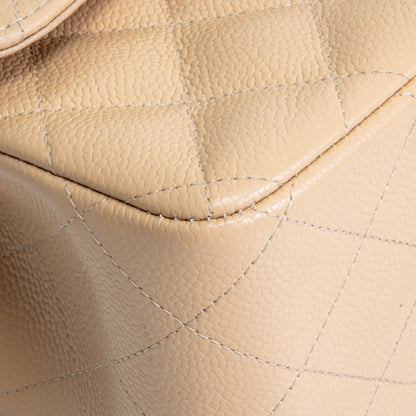 CHANEL Classic Jumbo Double Flap Quilted Caviar - Beige