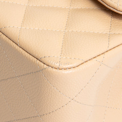 CHANEL Classic Jumbo Double Flap Quilted Caviar - Beige