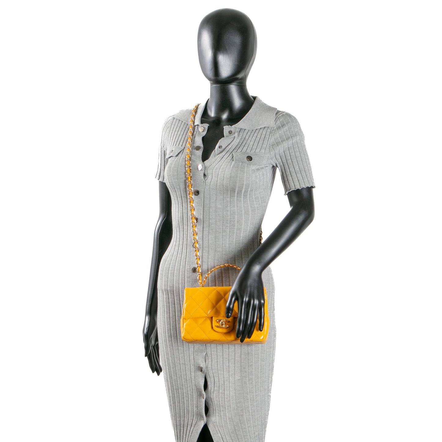 CHANEL Golden Links Top Handle Flap Bag Small- Mustard Yellow