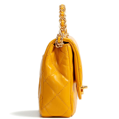 CHANEL Golden Links Top Handle Flap Bag Small- Mustard Yellow