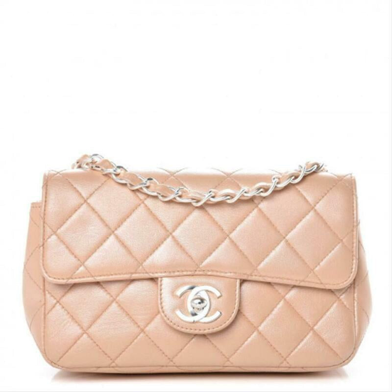Chanel Classic Quilted Mini Rectangular Flap Beige Lambskin Leather
