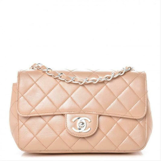 Chanel Classic Quilted Mini Rectangular Flap Beige Lambskin Leather