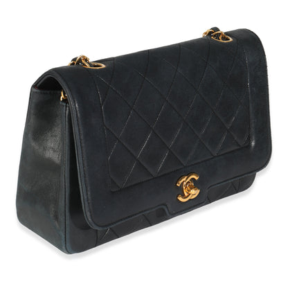 Vintage Black Quilted Lambskin Medium Diana Single Flap Bag